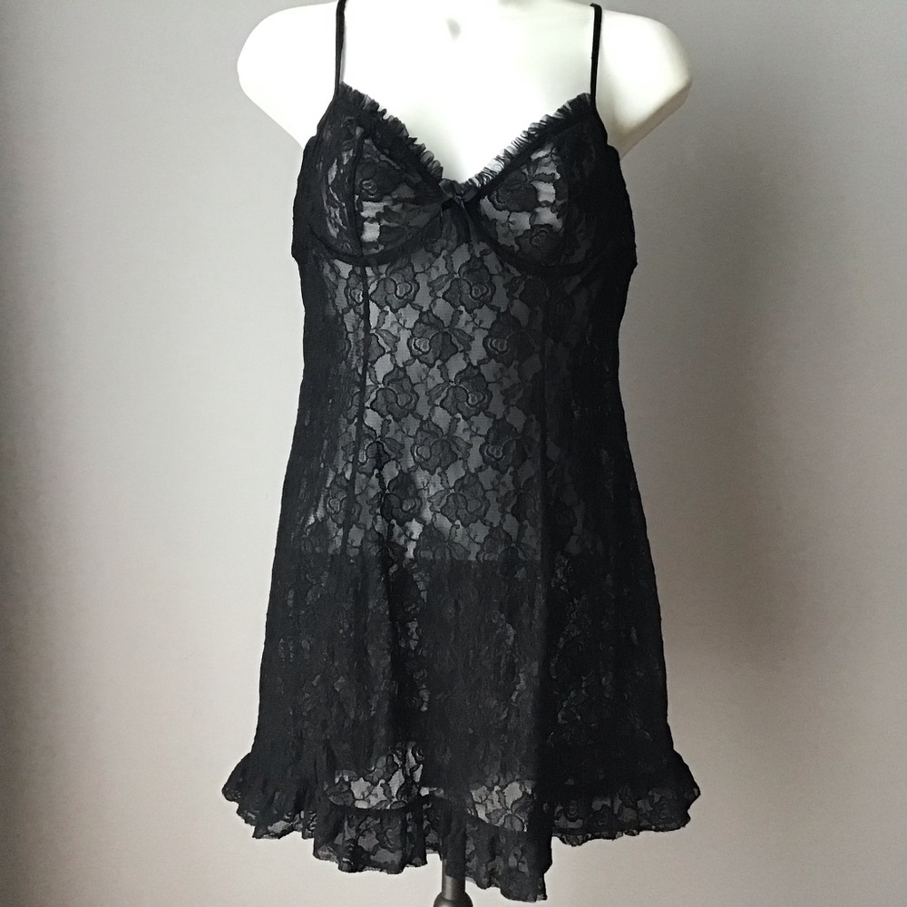 Inner Secrets black lace babydoll mini dress size Large